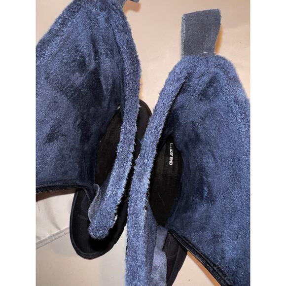 LANDS END NAVY BLUE SUEDE & FABRIC FLEECE LINED MID CALF SNOW BOOT FRONT ZIP 7 B - Picture 7 of 8